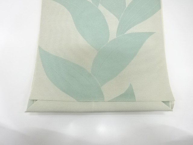  竪絽　葉模様織り出し　名古屋帯